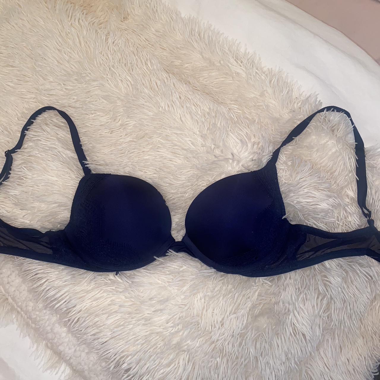 Lacy, black and nude Victoria's Secret bra, front - Depop