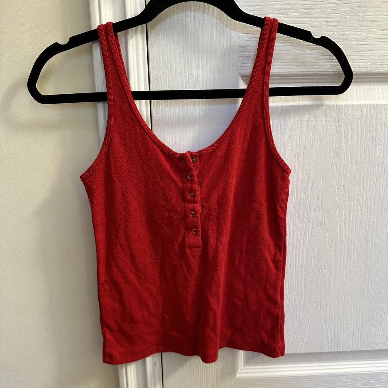 Brandy Melville red button up tank top Fit:... - Depop