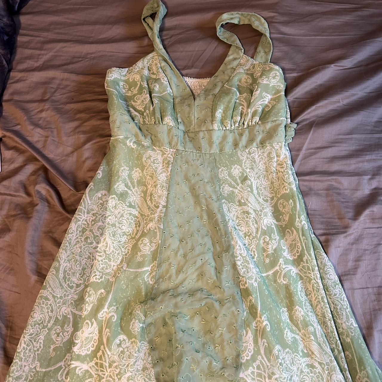 long green whimsical dress - Depop