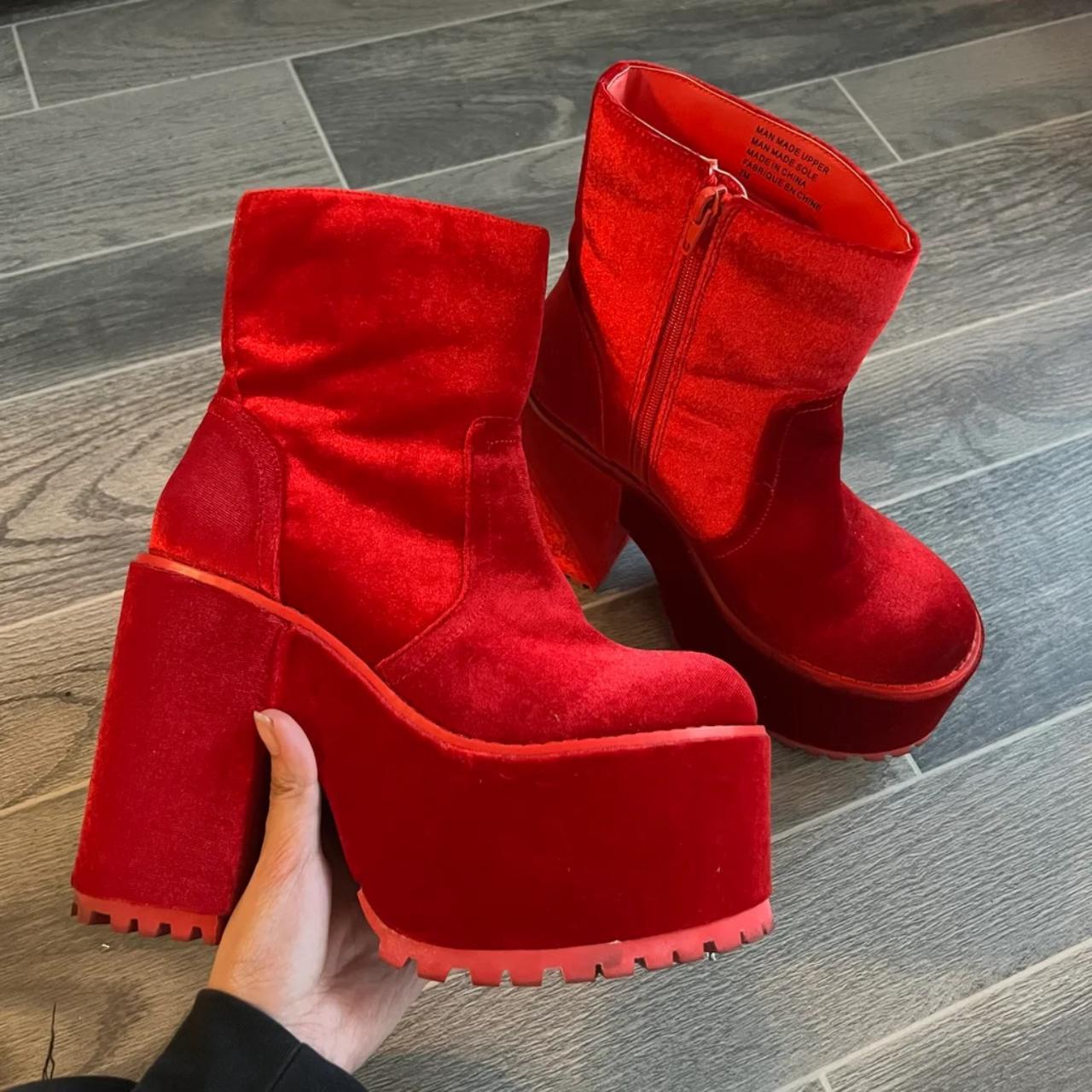 rurumu: mix ribbon boots red - boys in the band