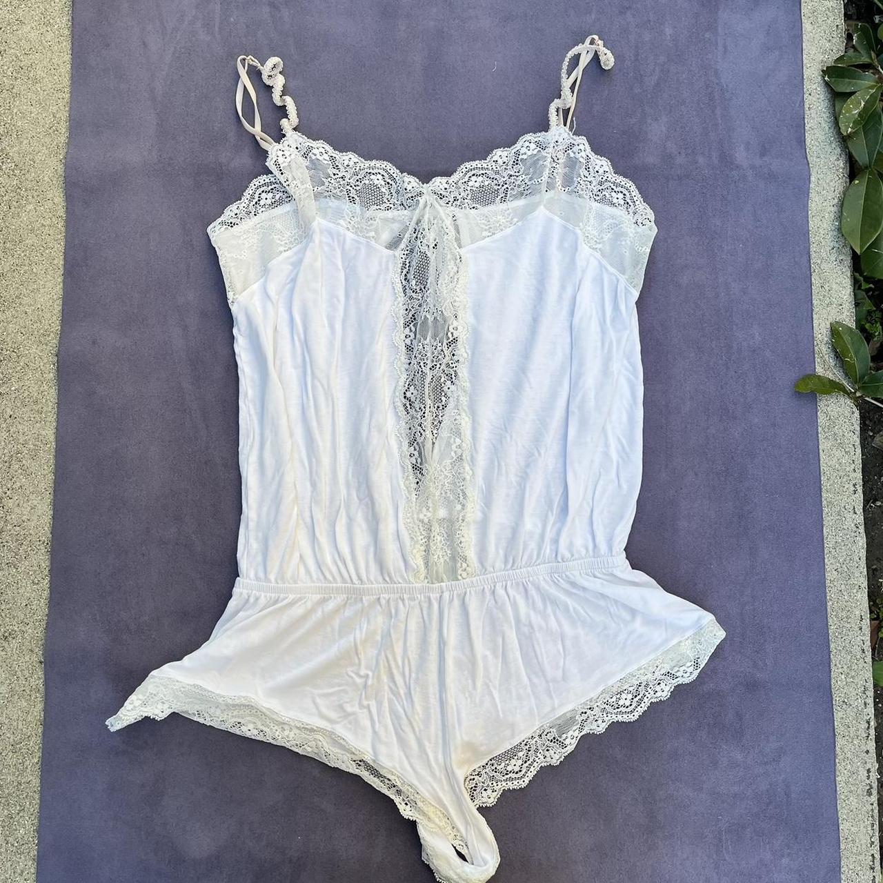 Eberjey modal pajama romper in white with lace Size... Depop