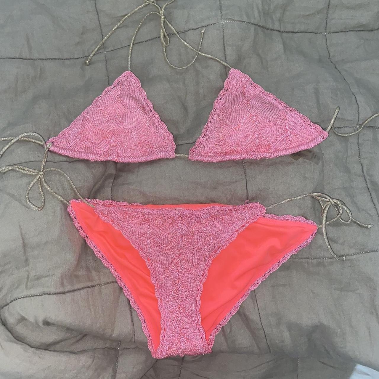 Women's Pink and Gold Bikinis-and-tankini-sets | Depop