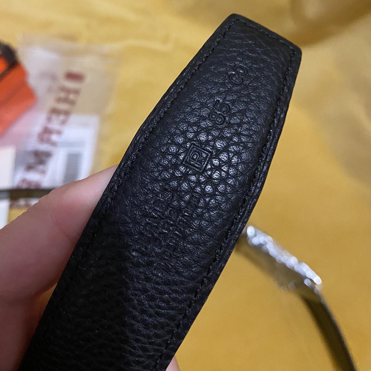 Unisex Black leather belt with silver hardware.... - Depop