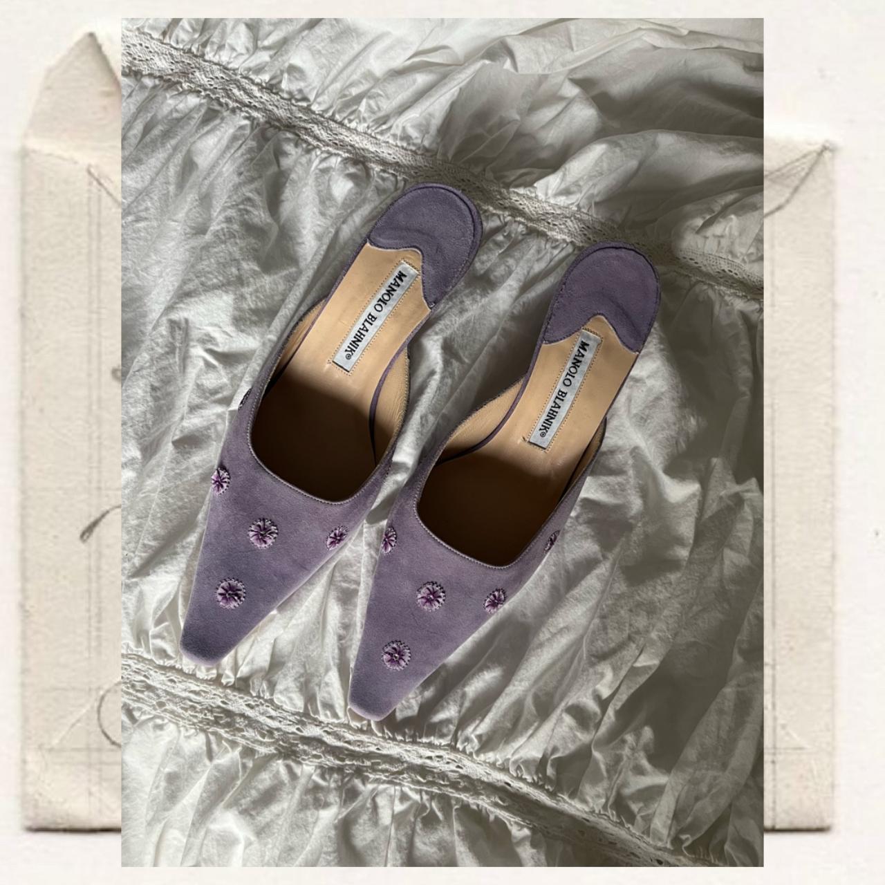 suede pumps manolo blahnik lavender mules