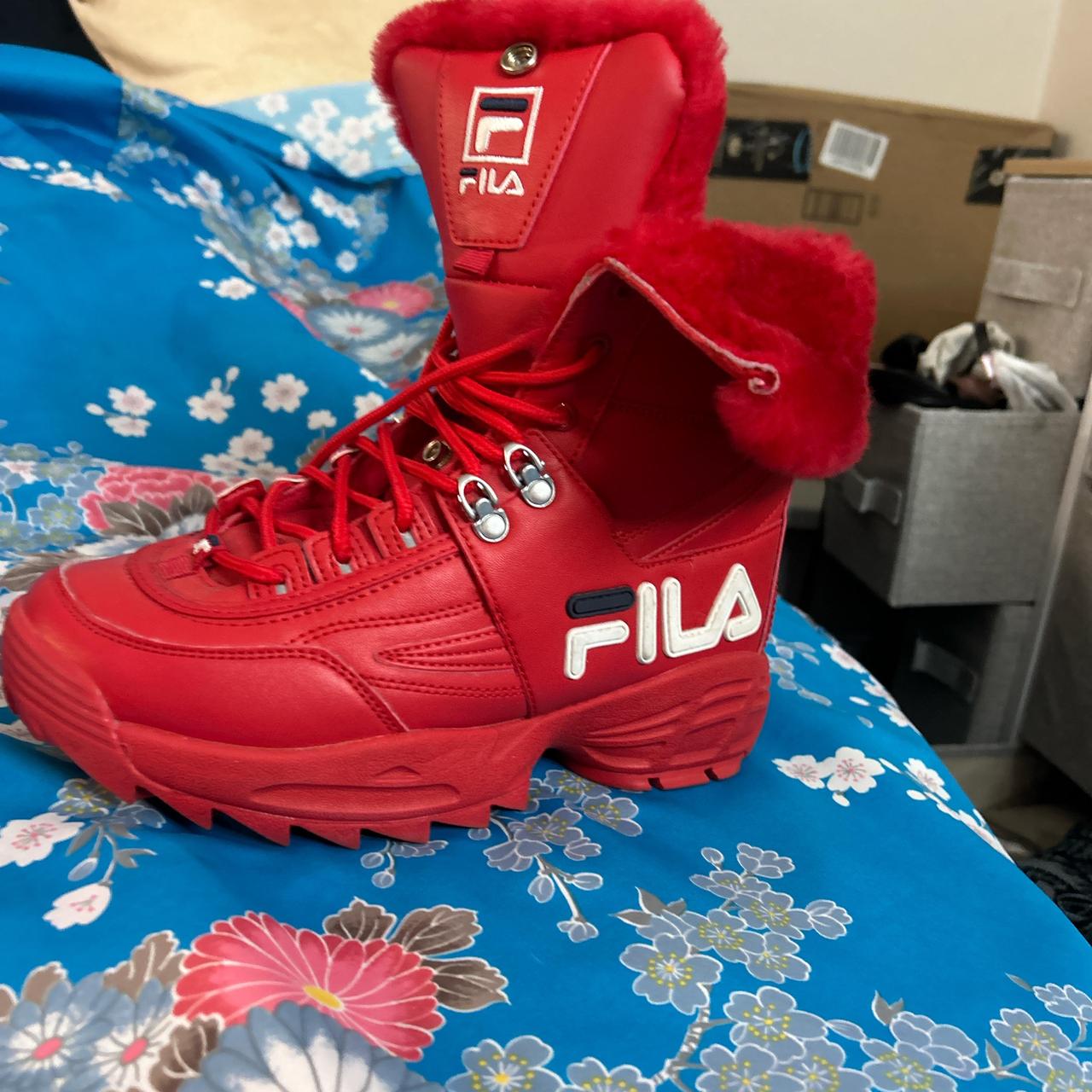 Red FILA Disruptor Boots Winter Size 8 Worn lightly Depop