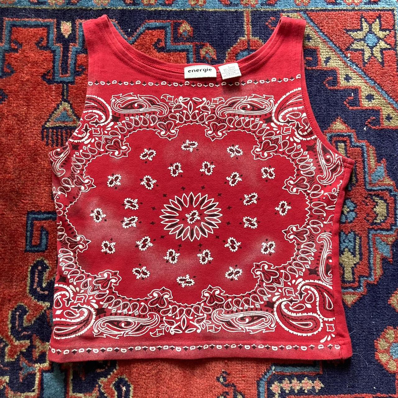 Vintage Energie Y2K 2000s red bandana print tank /... Depop