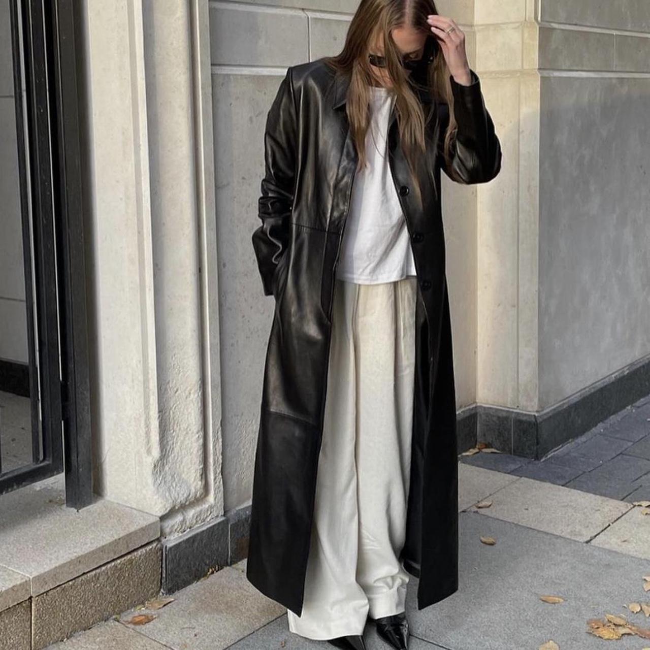 【関税込み】Nour Hammour ブラック Gotham レザーコート Nour Hammour Gotham black leather coat, size 40 | Depop