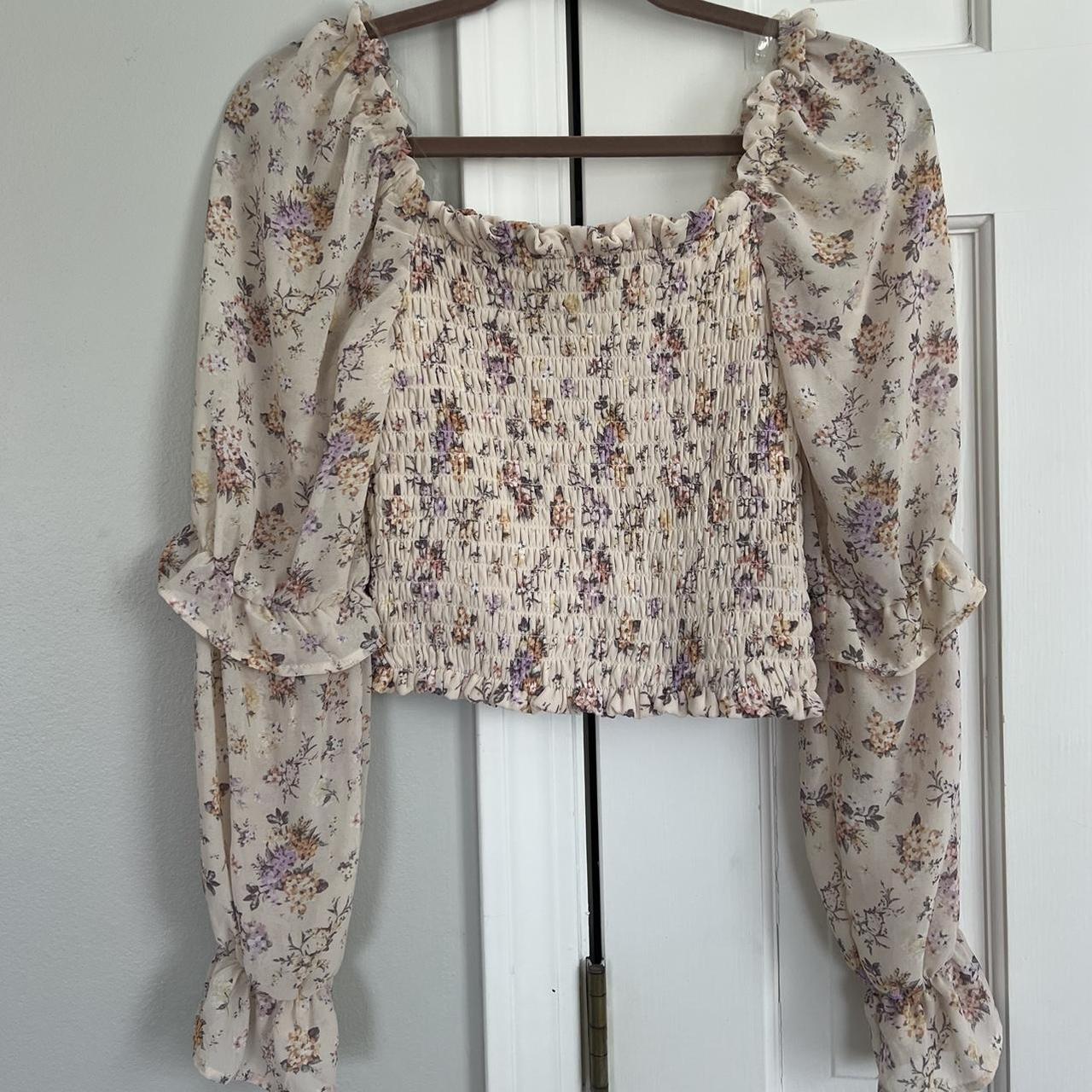 Floral Blouse With Puffed Sleeves Depop