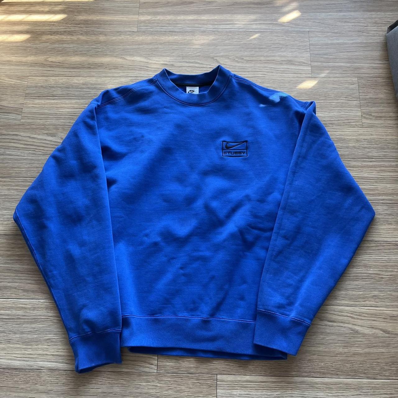 stussy x nike blue acid wash sweater size... - Depop