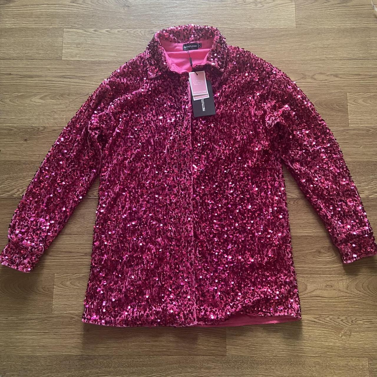 Pink Velvet Sequin Oversized Shirt Dress