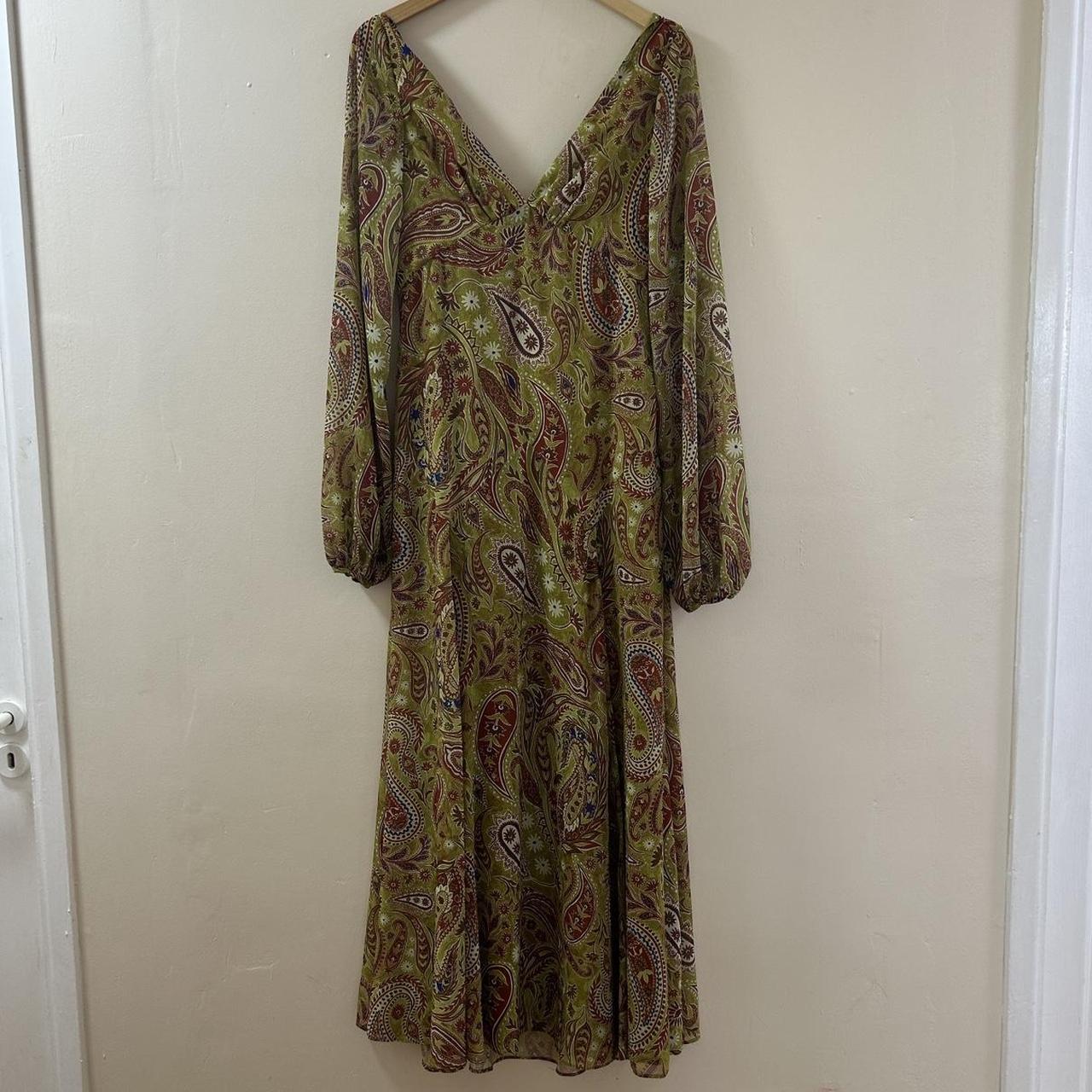 LOLA Green Paisley Print Sheer Maxi Dress 17” pit... - Depop