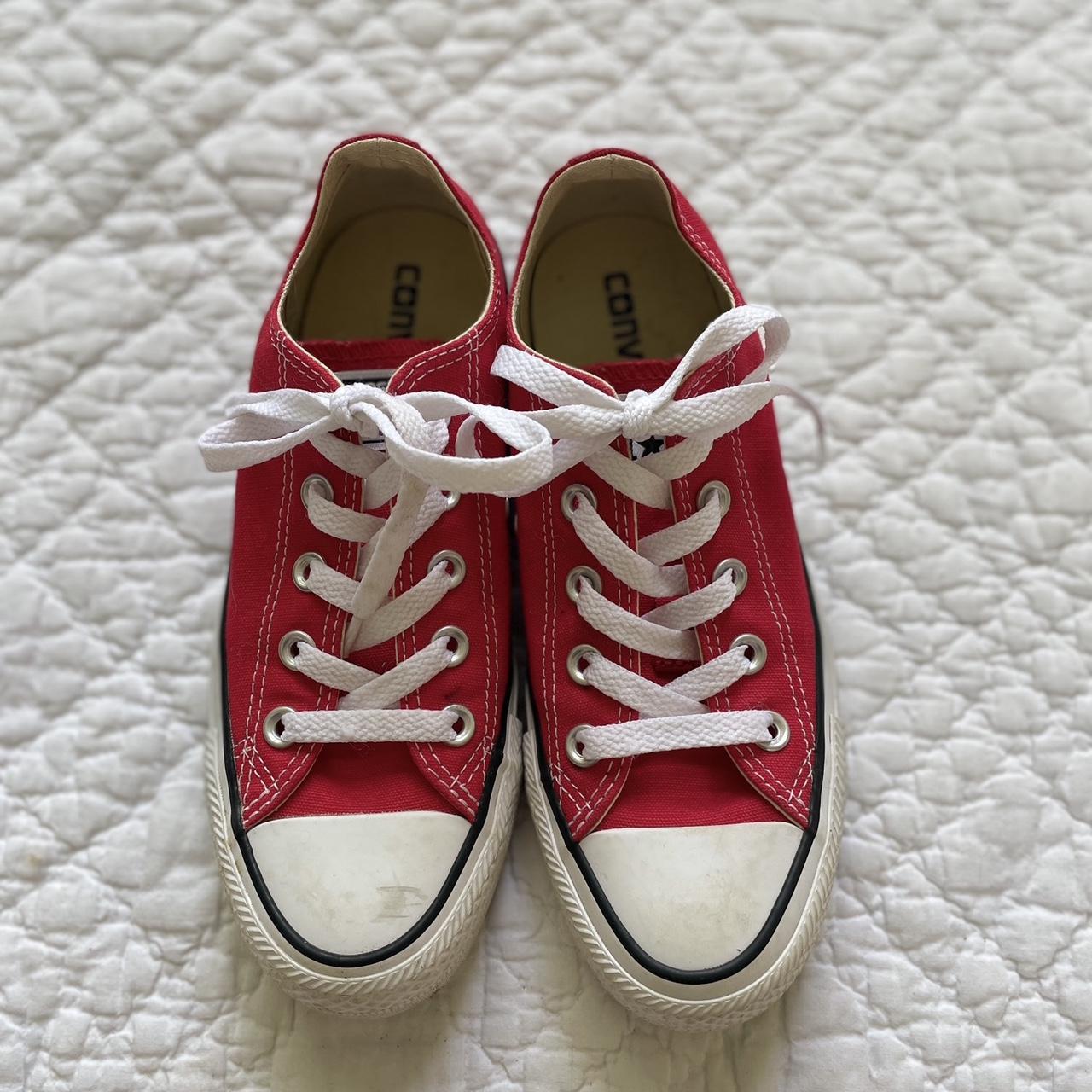 Red Converse Red Low Top Converse Good Condition-... - Depop