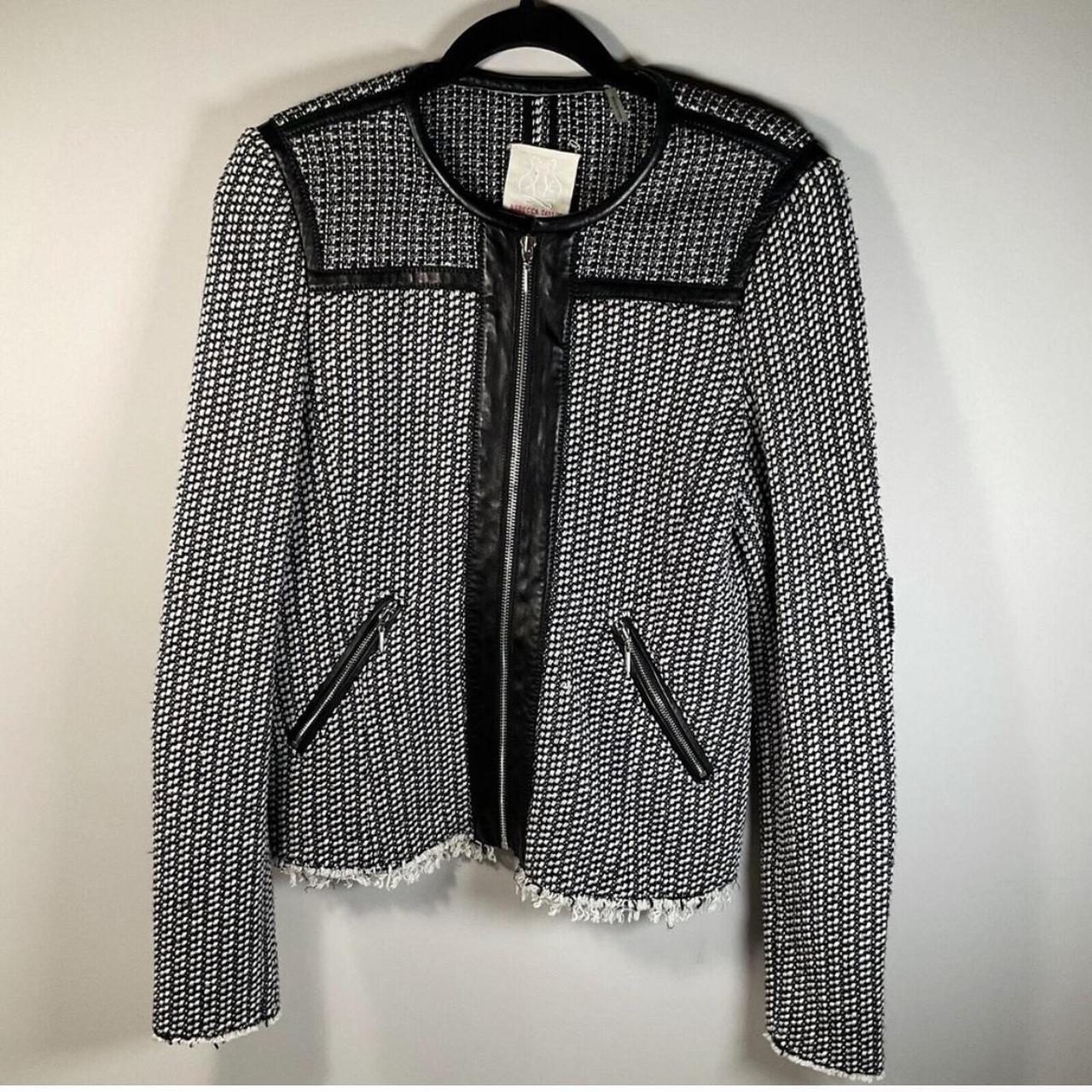 Rebecca Taylor tweed & lambskin leather bomber... - Depop