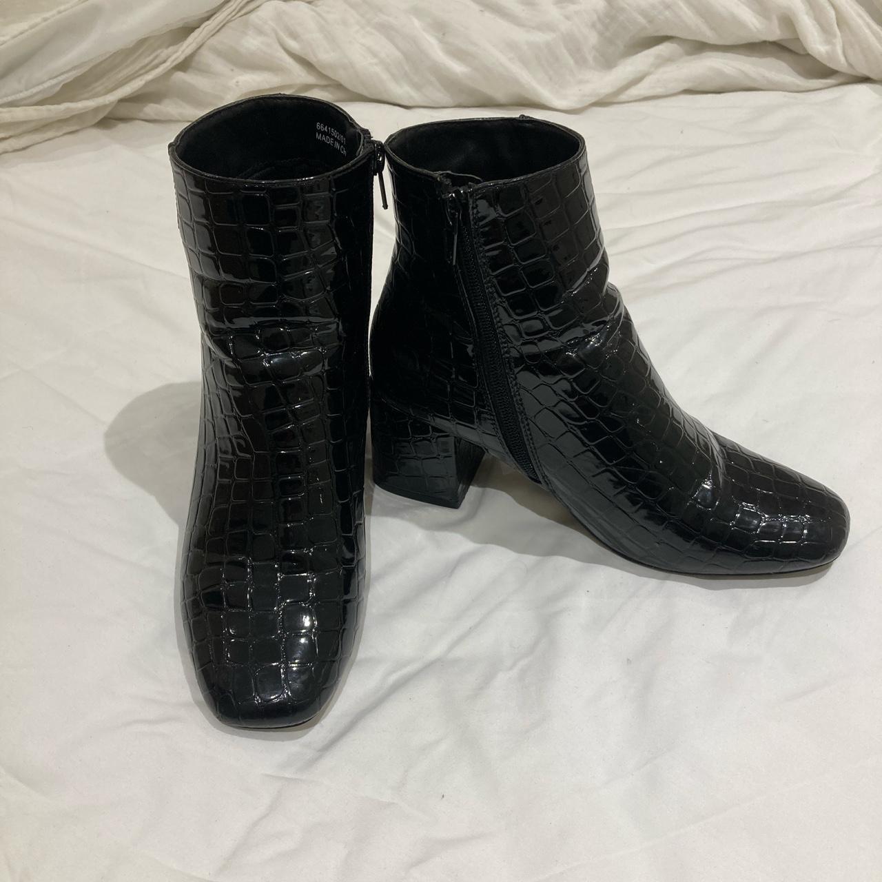 Black patent croc heeled boots. Hardly worn. Some... - Depop