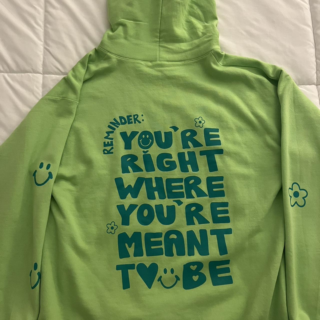 super cute green hoodie with quote on back SIZE L Depop