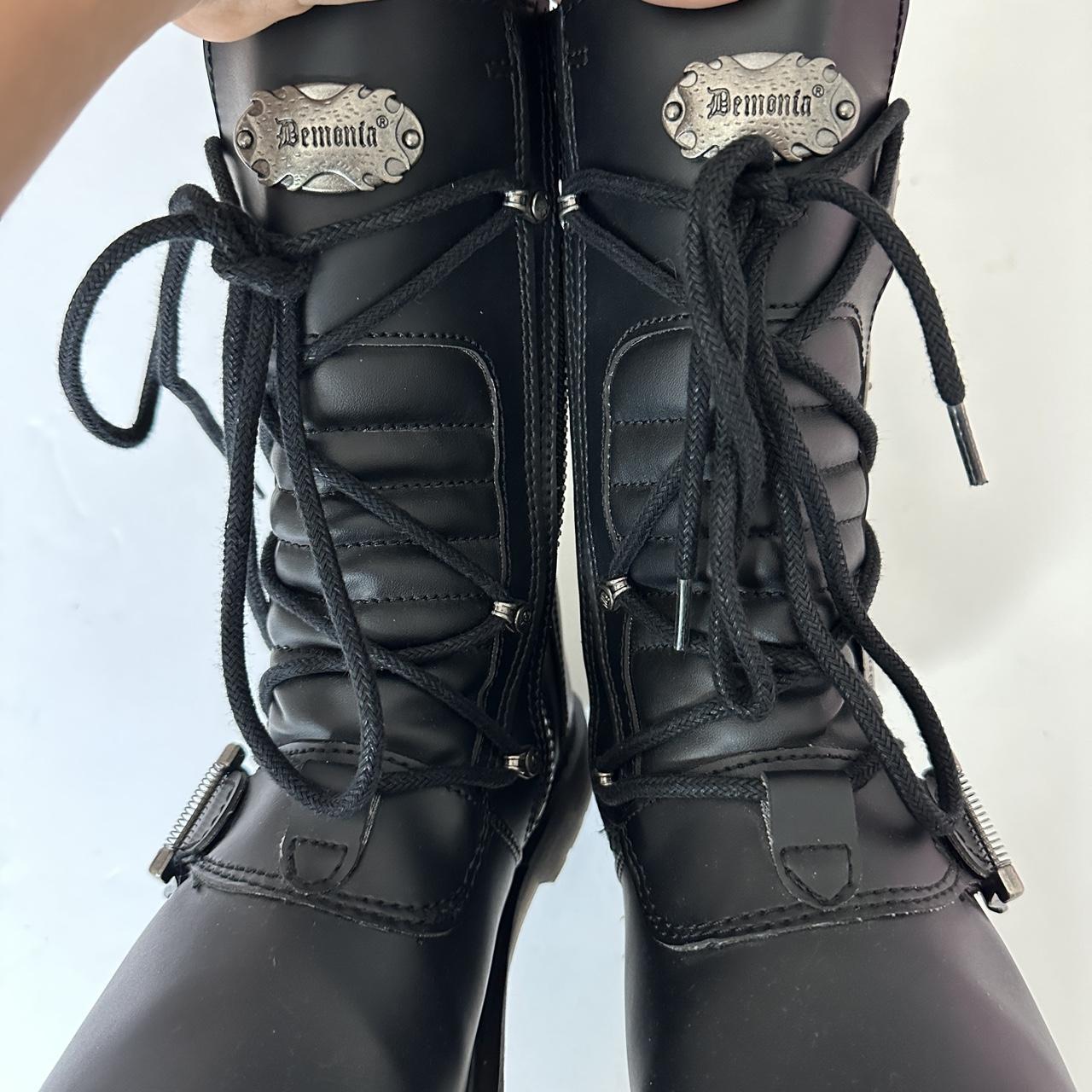black leather mid calf men's demonia boots ⛓️ -size