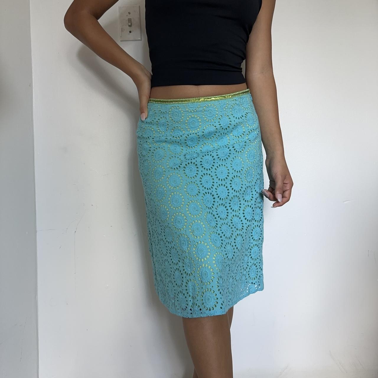 green and blue floral midi skirt with - Main Image