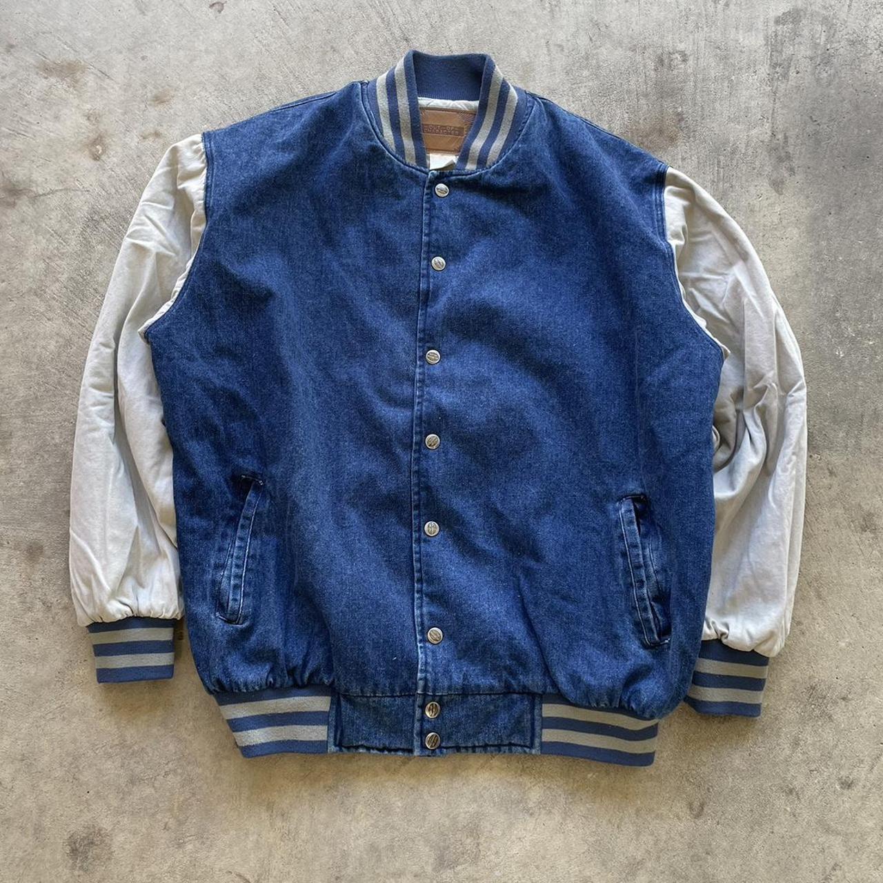 American Vintage Men's Blue and Cream Jacket | Depop