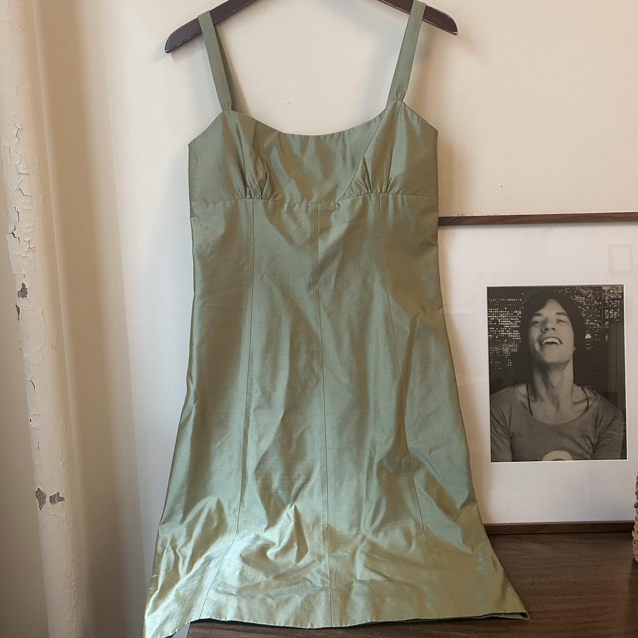 jenny yoo green silk dress so stunning the fit is a... - Depop