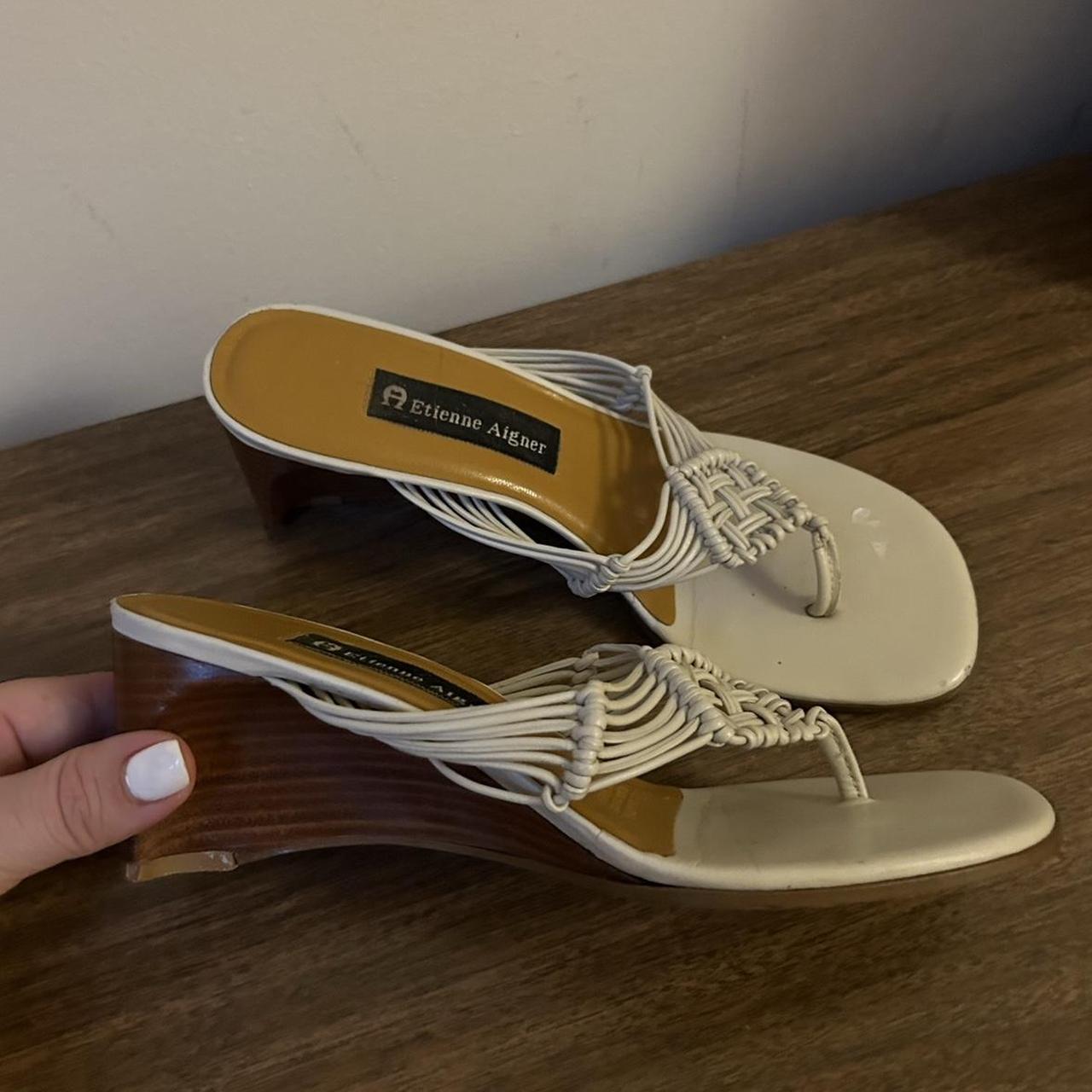 vintage y2k beige macrame etienne aigner wood heels Depop