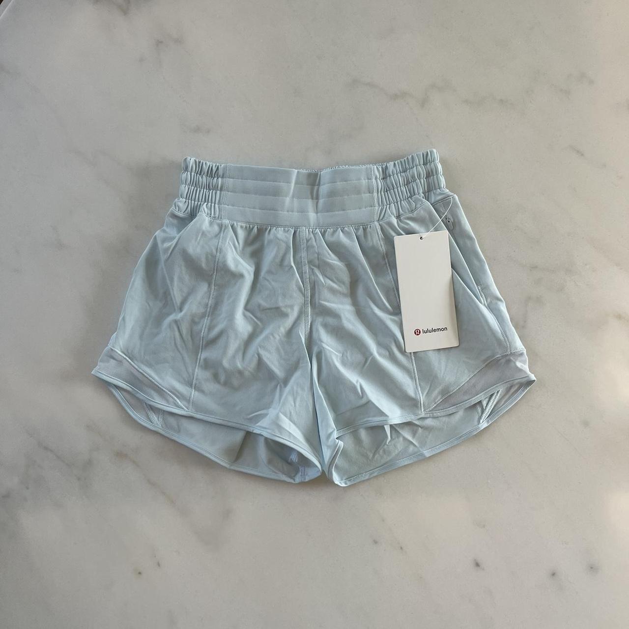 lululemon powder blue high rise hotty hots shorts... Depop