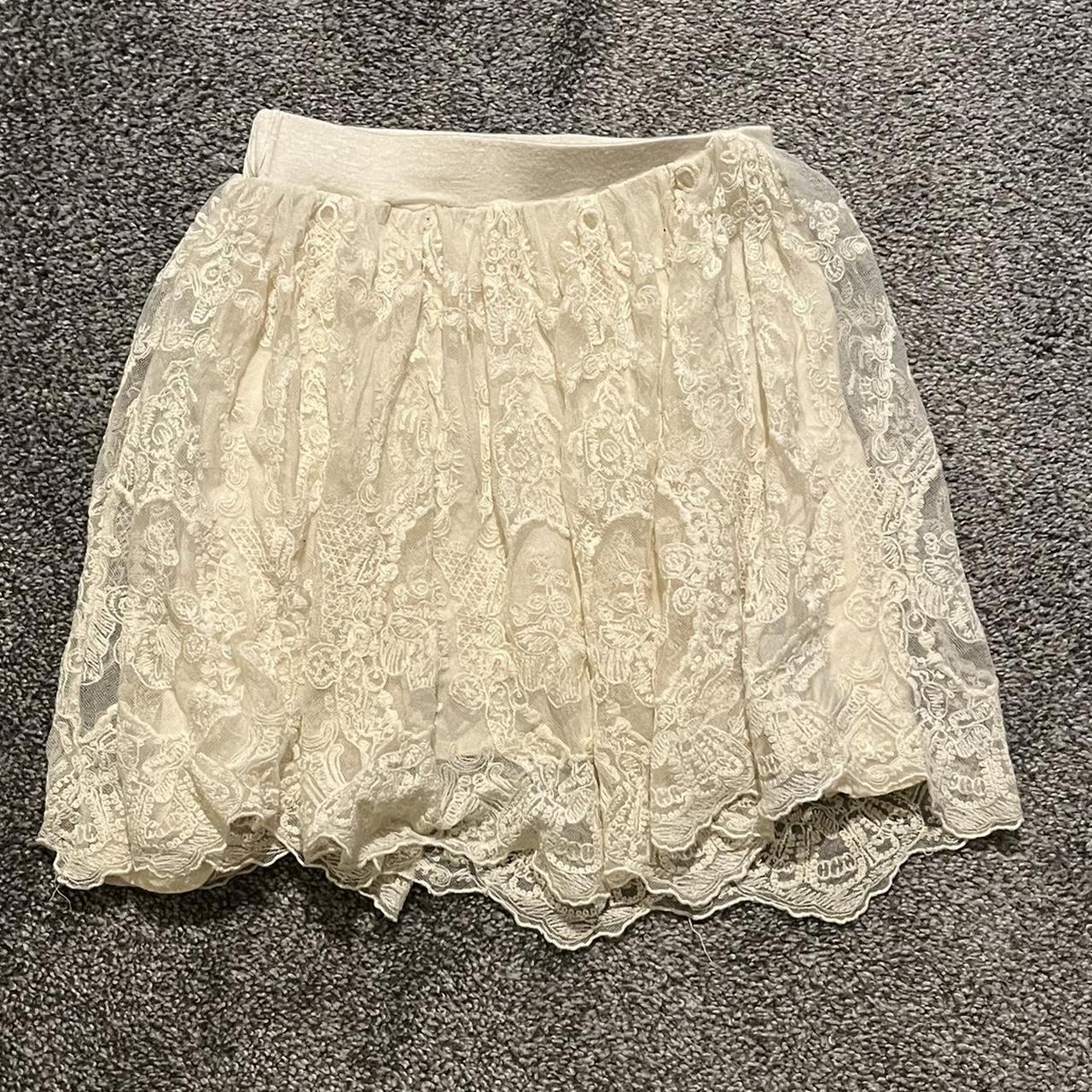 super cute cream colored skirt with lace details!... - Depop