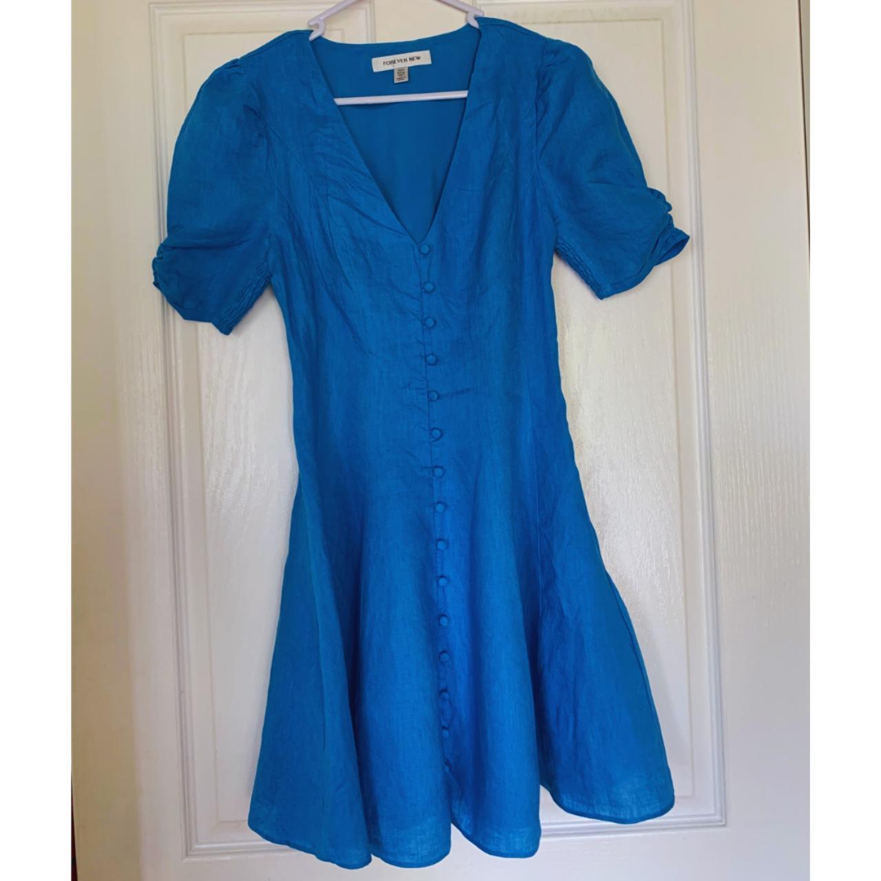 Forever New Rowan Linen Tea Dress - VIVID CORNFLOWER... - Depop