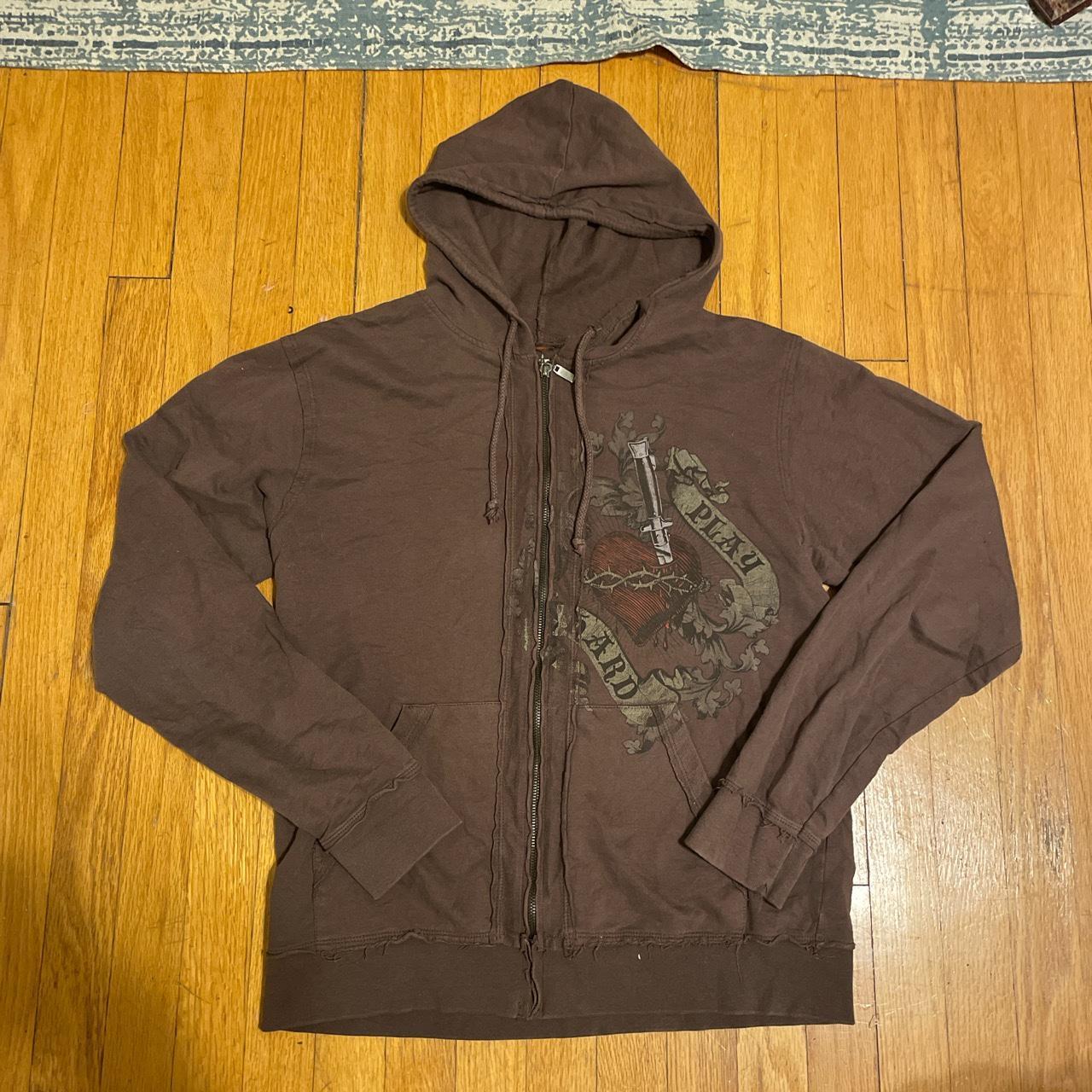 Grunge zip up hoodie Size large but fits more like... - Depop