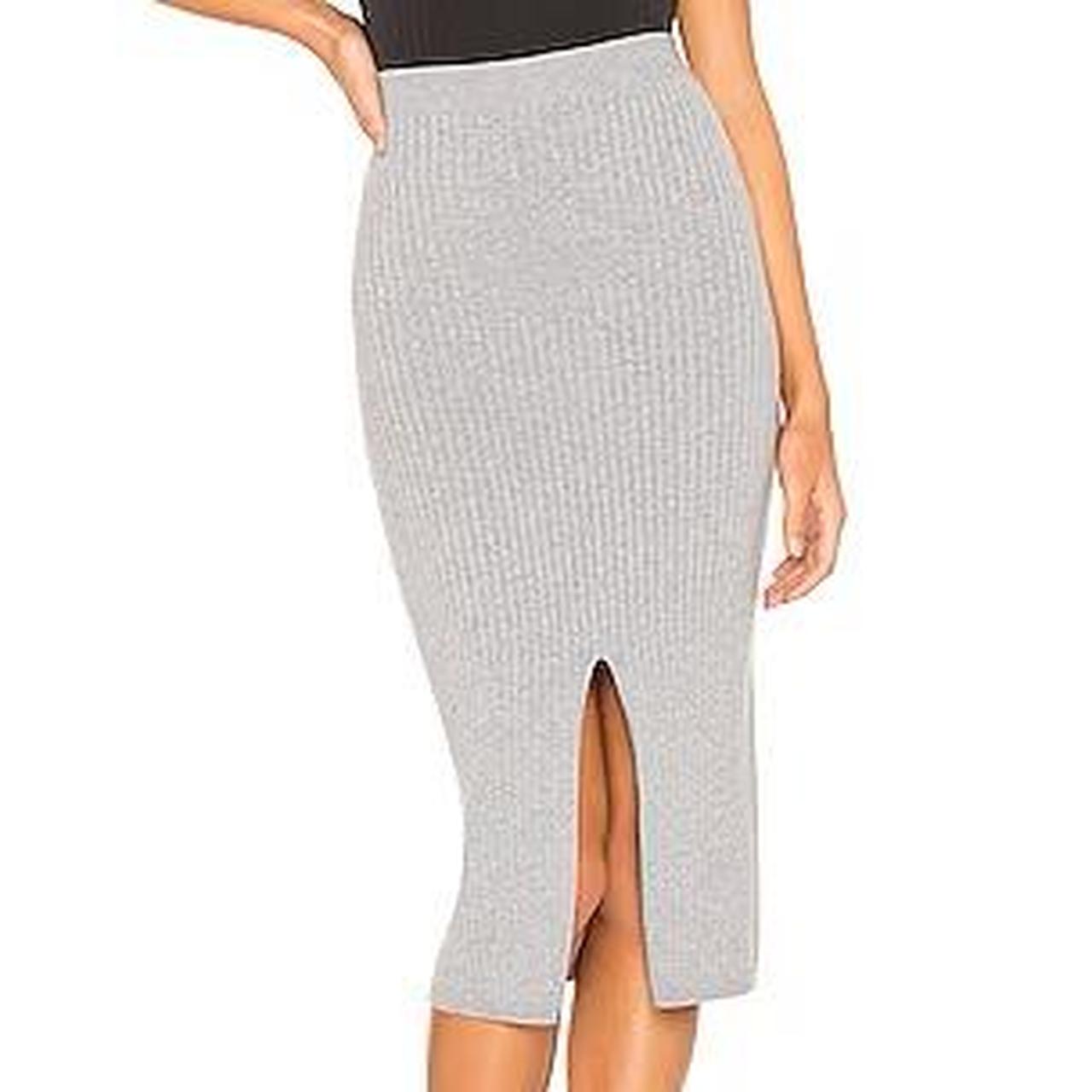 Free People Skyline Midi Skirt in Light Grey Depop