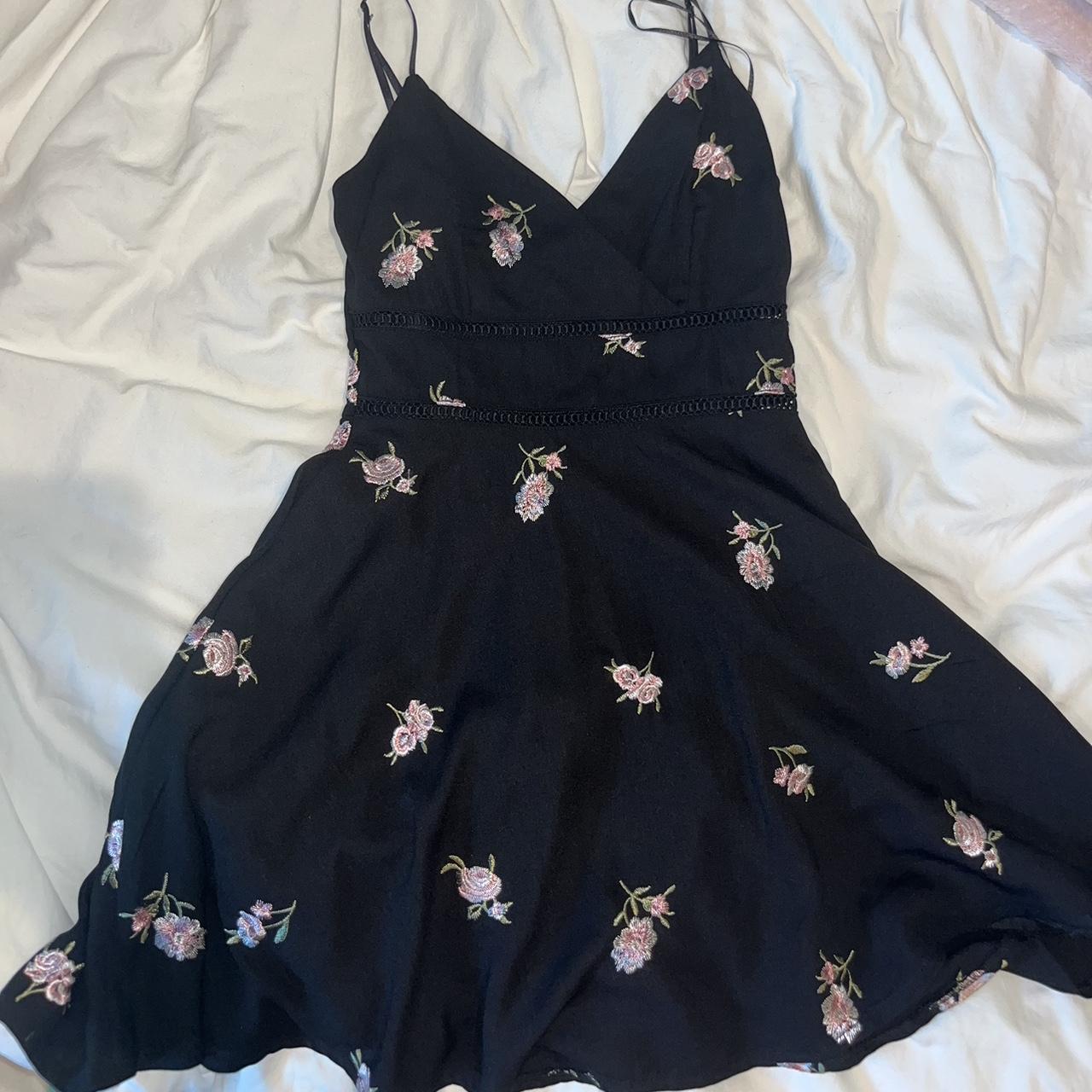 Black floral skater dress - super cute dress, only... - Depop