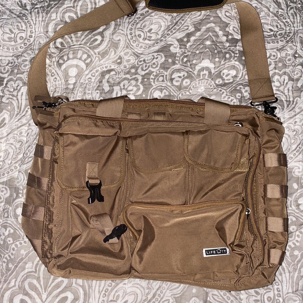 Brown Army style shoulder bag -lots of pockets and... - Depop