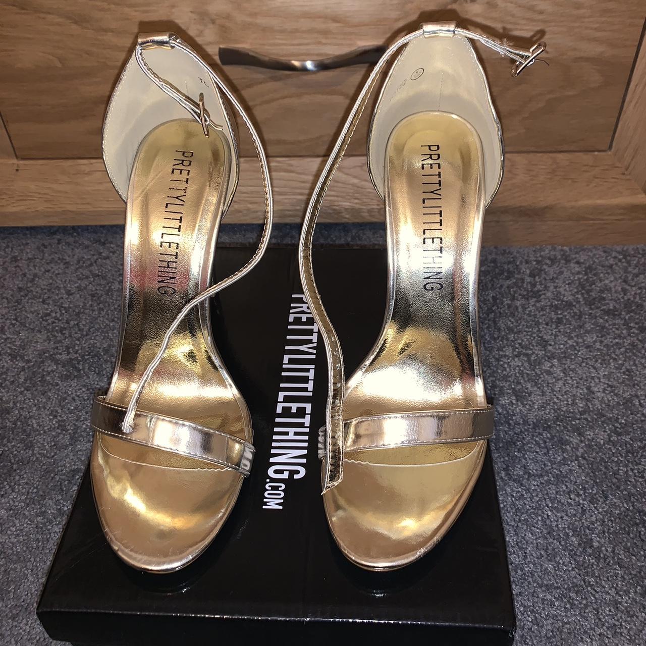 PrettyLittleThing Women's Gold Footwear | Depop