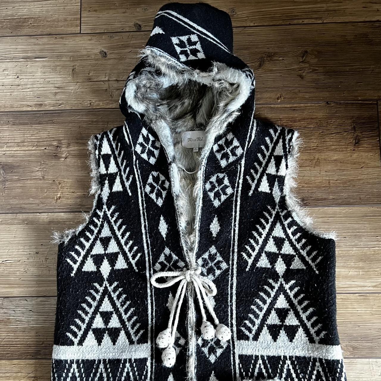 Black and white Aztec print faux fur hooded Depop
