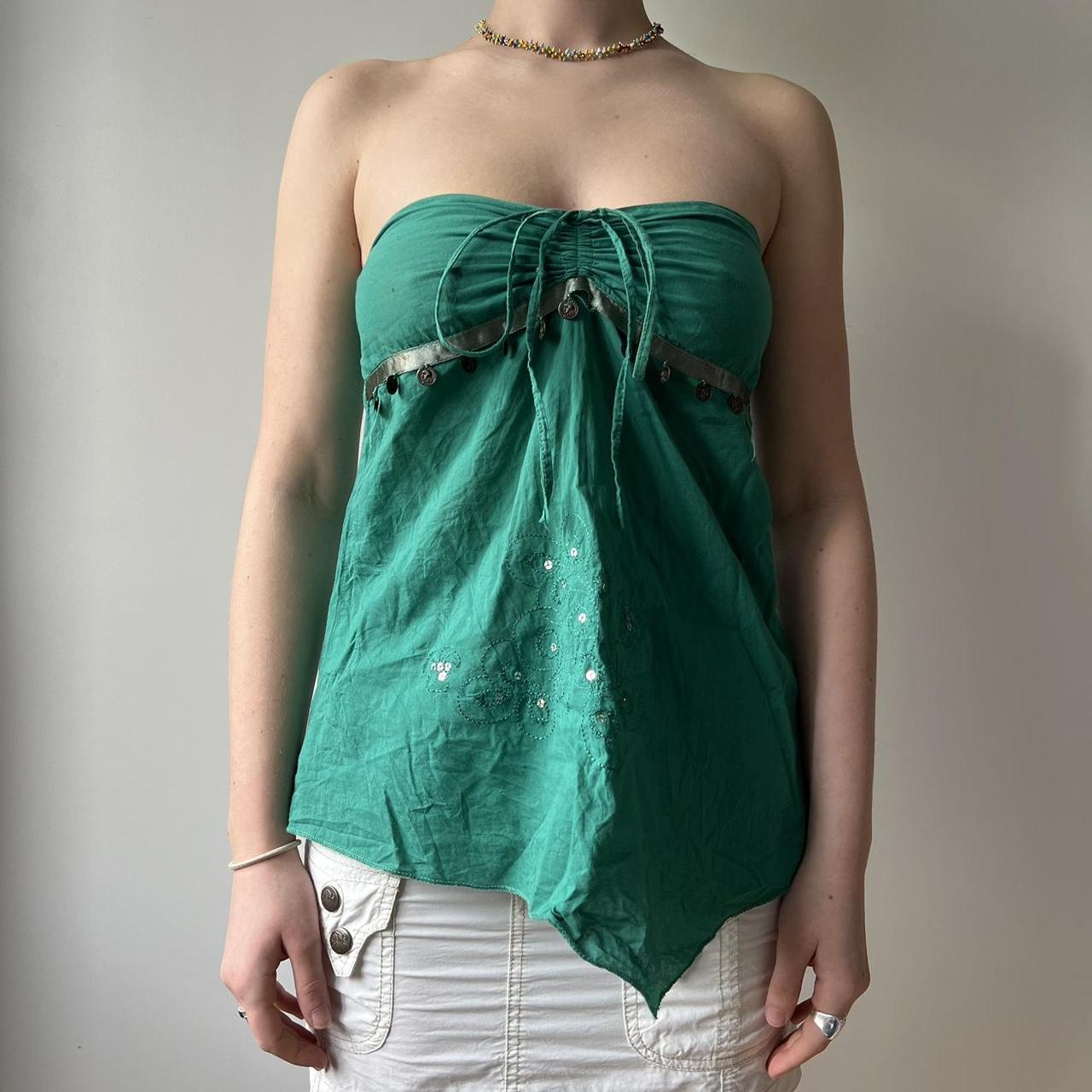 Green halter neck/strapless asymmetrical top with... - Depop