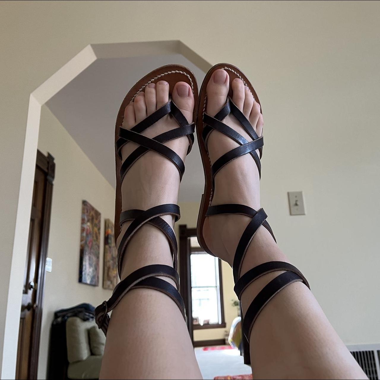 Ancient Greek Sandals Womens Leather Toe Loop Gladiator Sandals