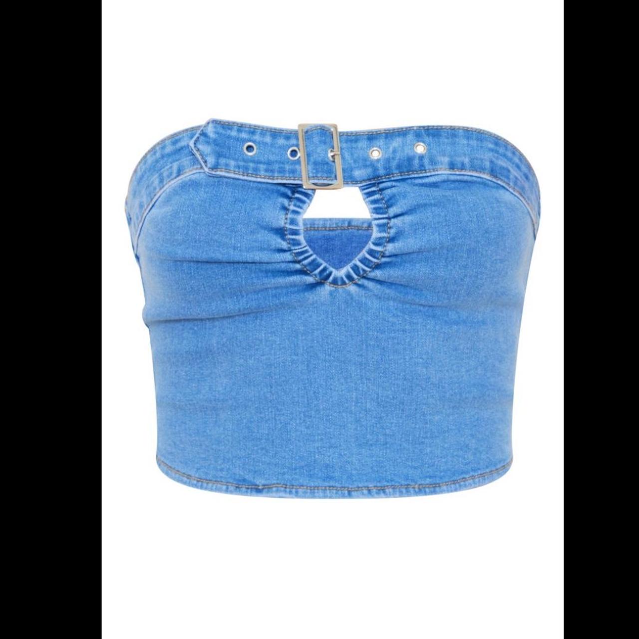 Pretty Little Thing light blue belt detail bandeau... - Depop