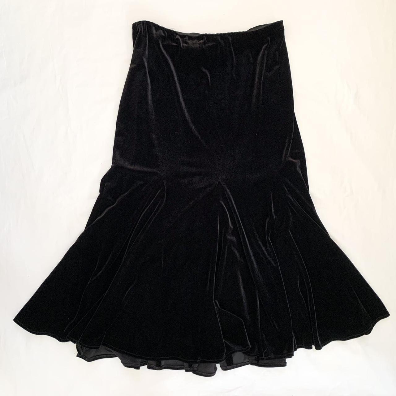 vintage 90s black velvet maxi skirt. elastic waist,... - Depop
