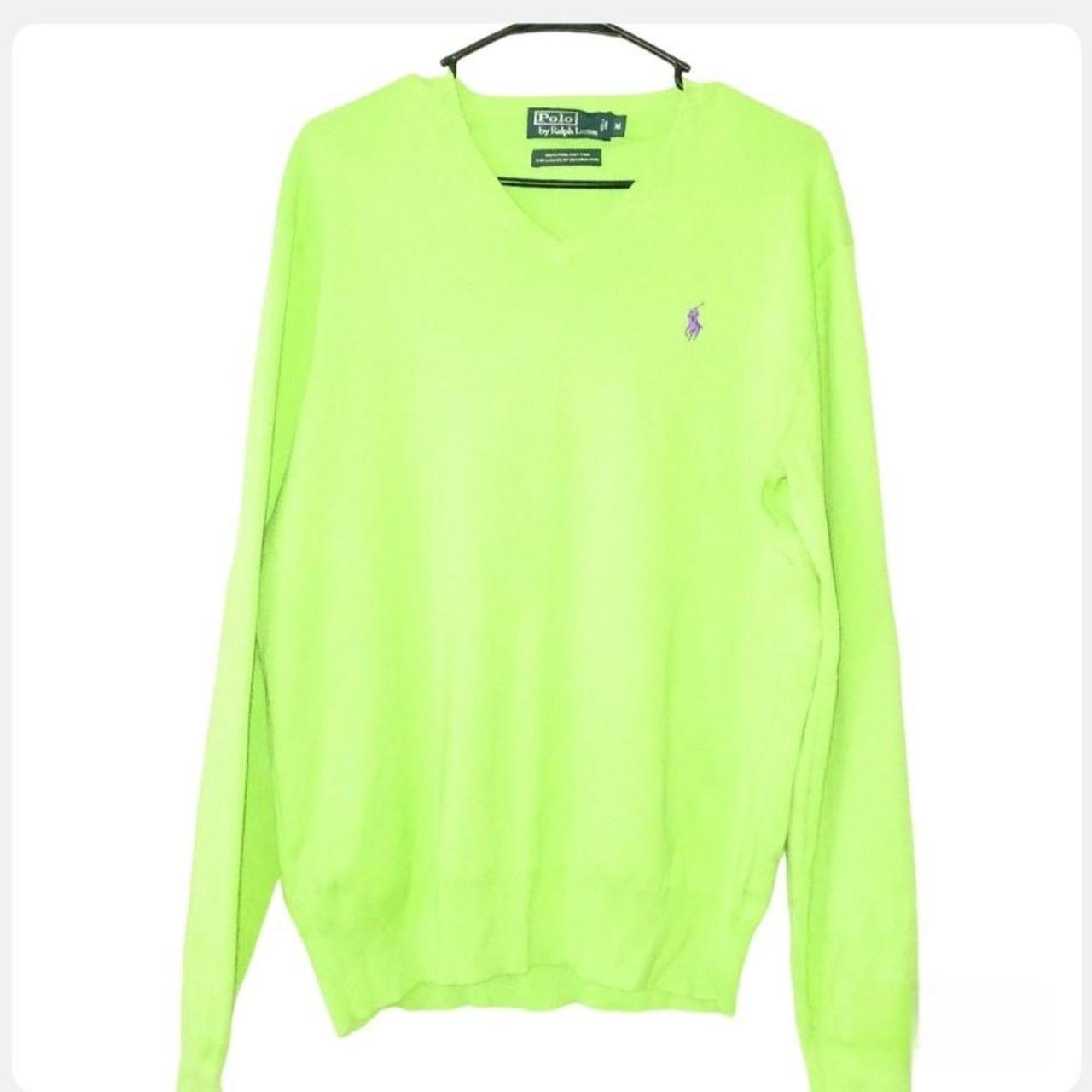 LIME GREEN POLO KNIT SWEATER M IMPORTED AND PURE Depop