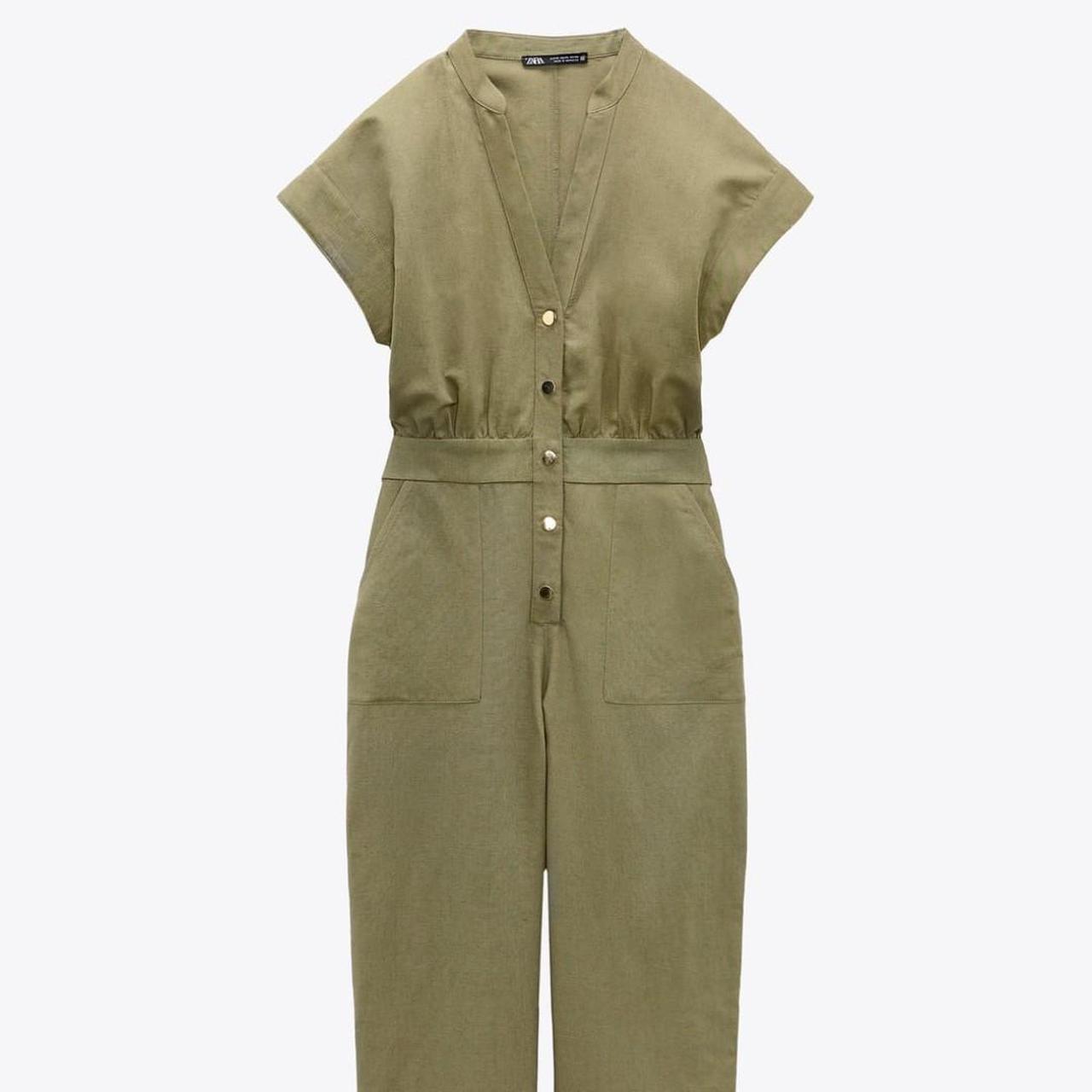 New tagged ZARA linen blend jumpsuit Khaki colour... Depop