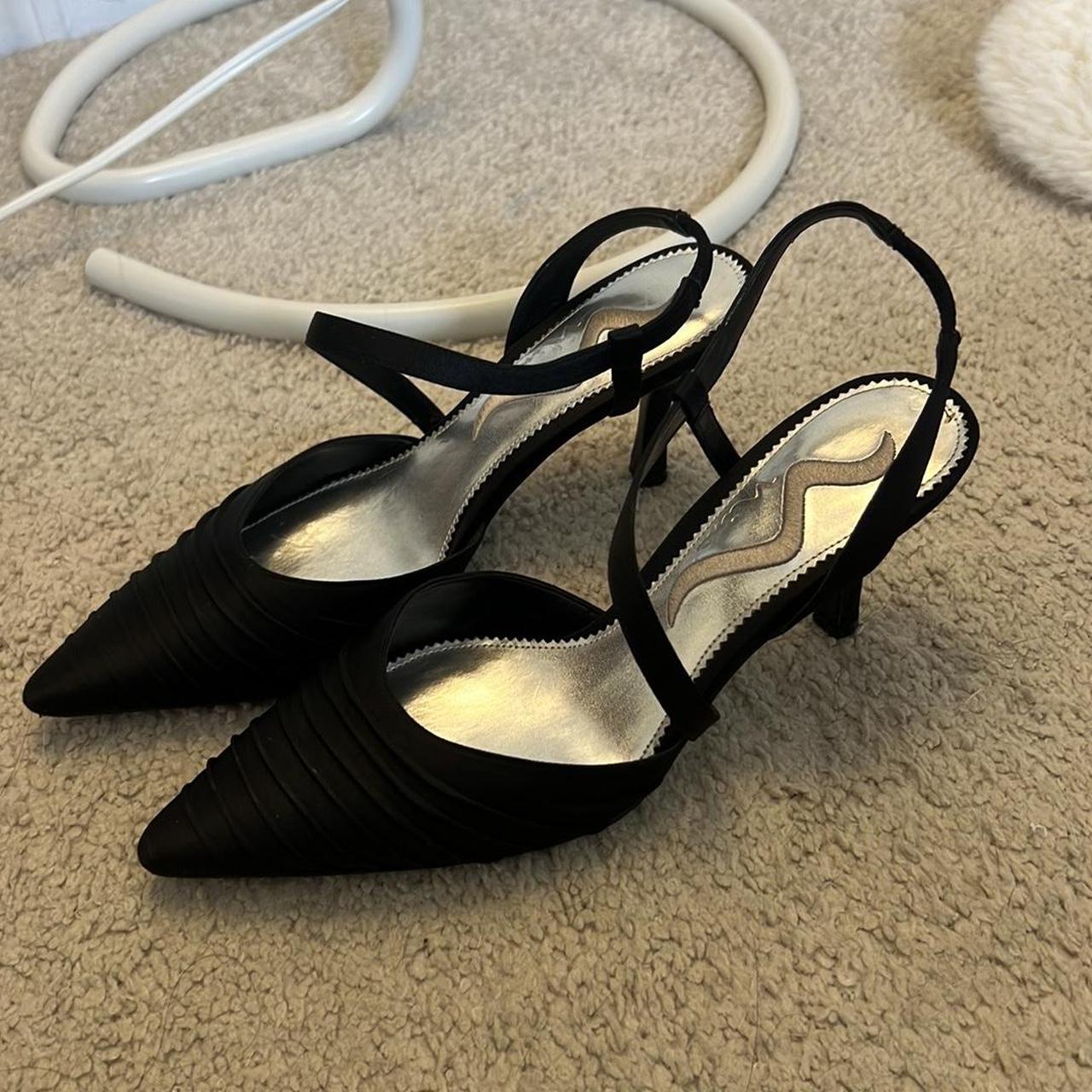 Vintage Nina black slingback heels satin. Depop