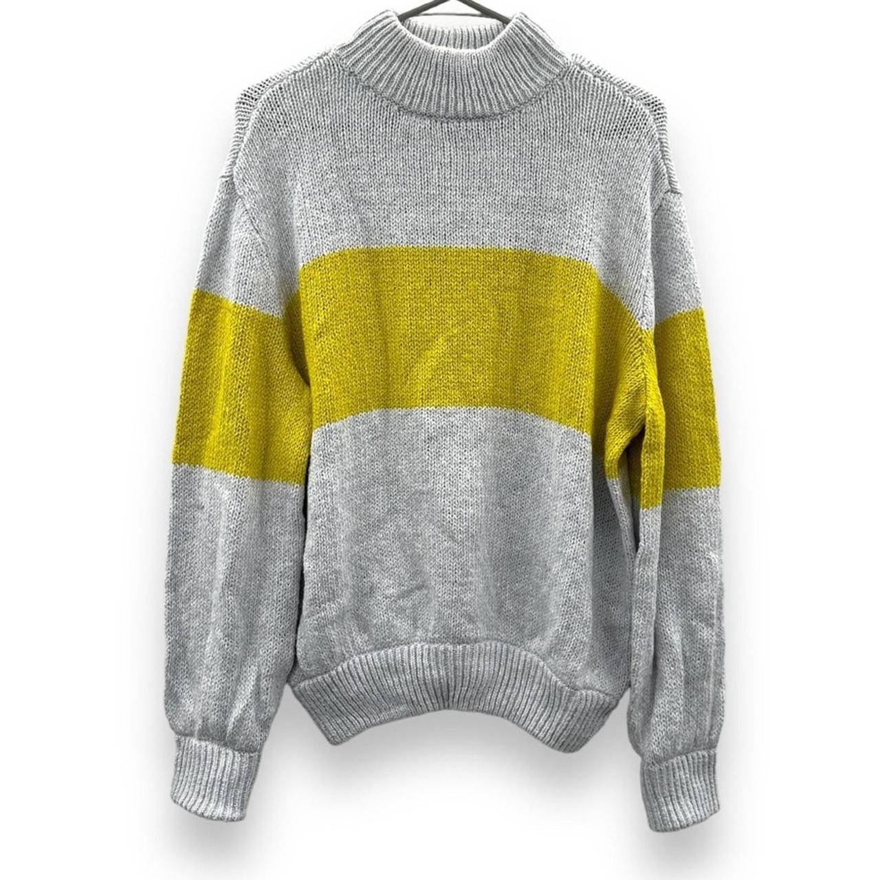 Aerie Gray Yellow Chunky Knit Long Sleeve. Depop