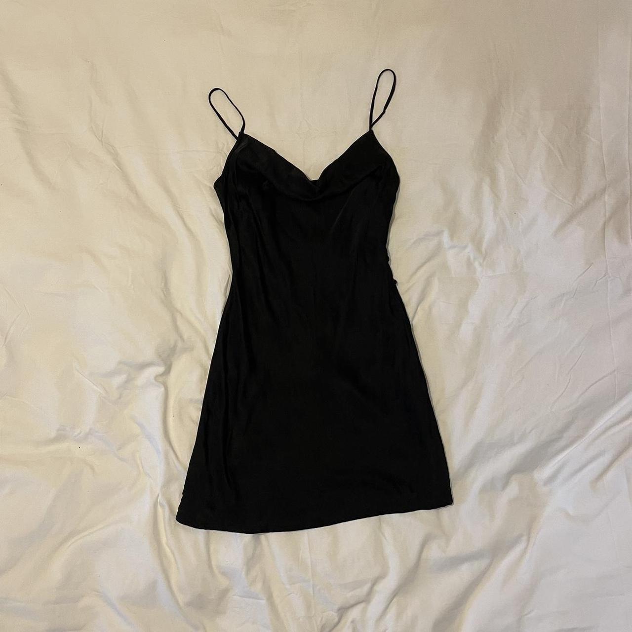 black satin cowl neck mini dress🖤 tags cut out so... - Depop
