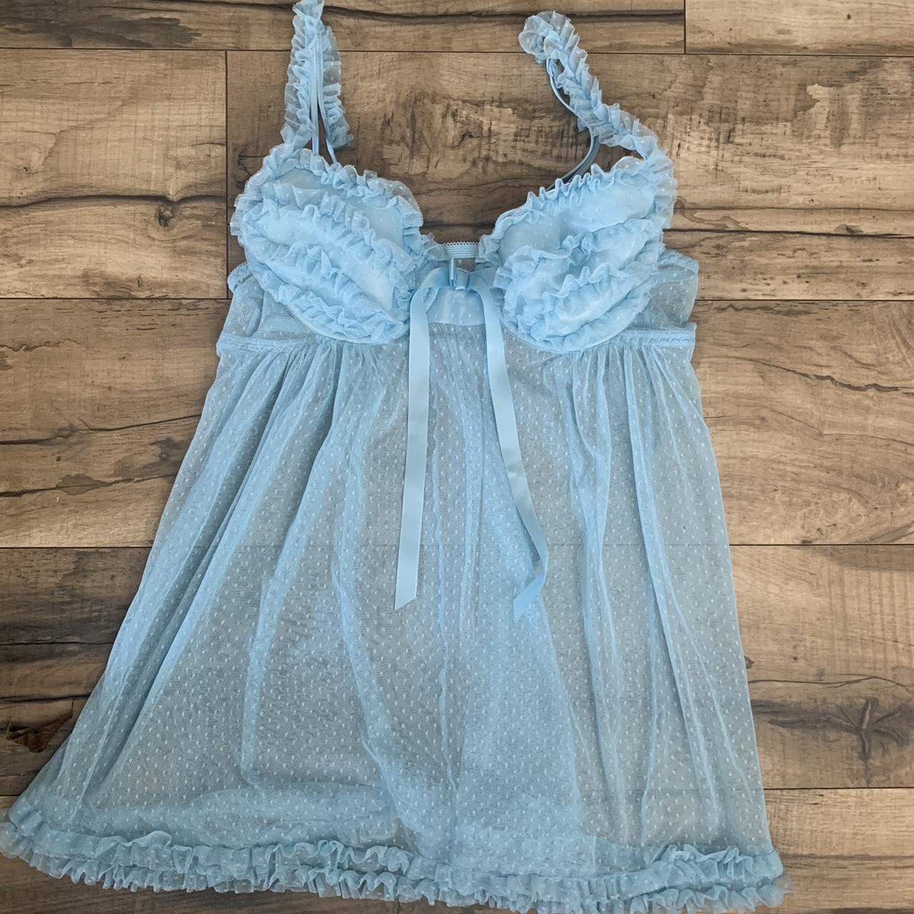 Baby blue babydoll nightgown lingerie with ruffle... - Depop