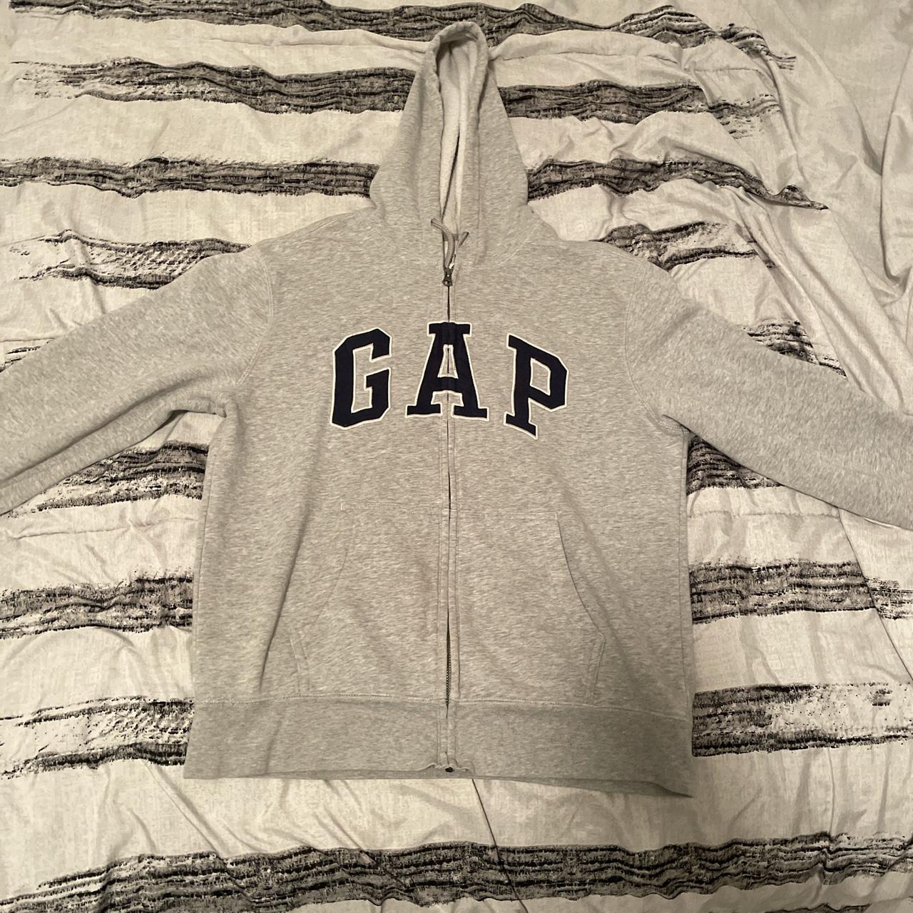 Gap Men's Grey and Navy Hoodie | Depop