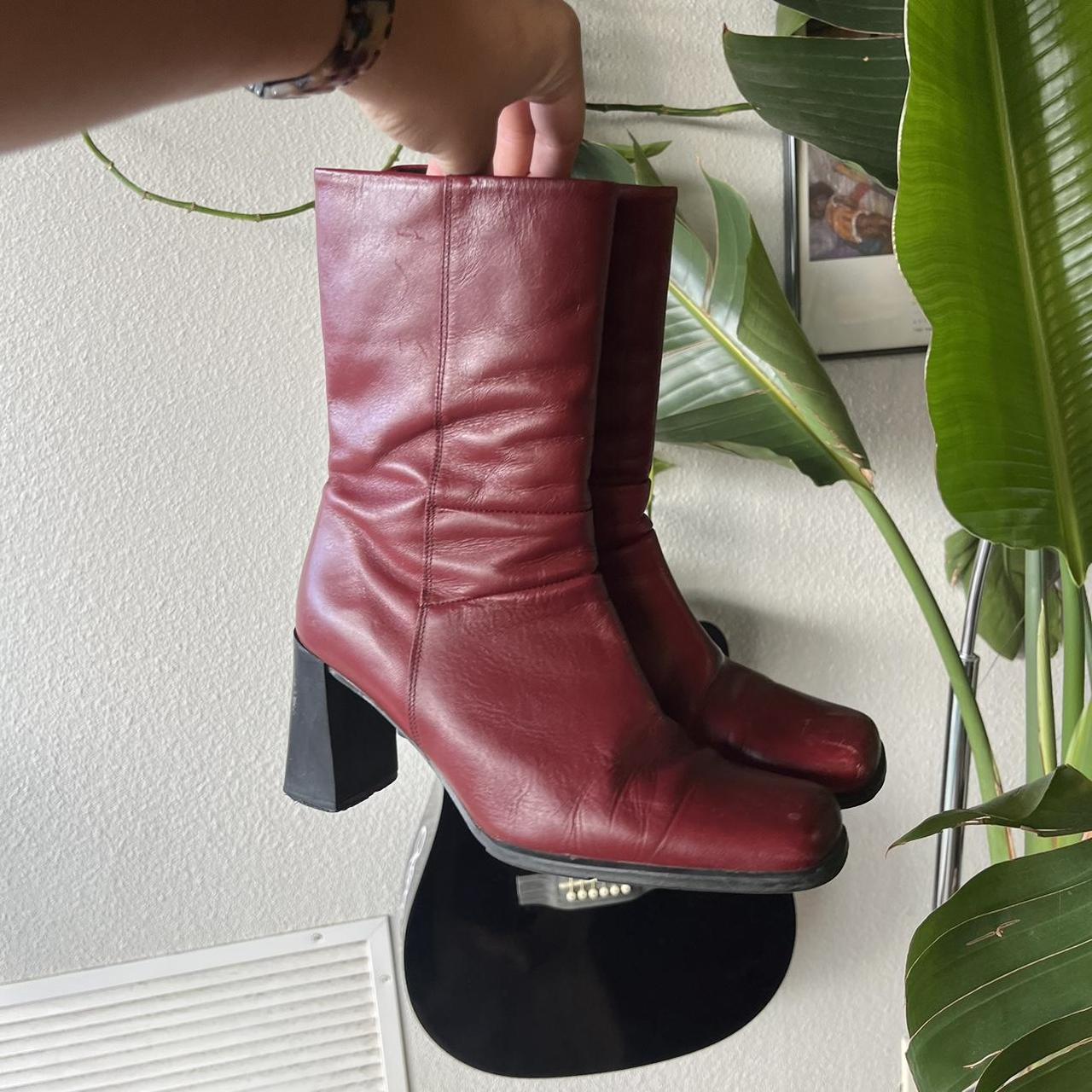 Vintage red square toe boots In excellent condition... - Depop