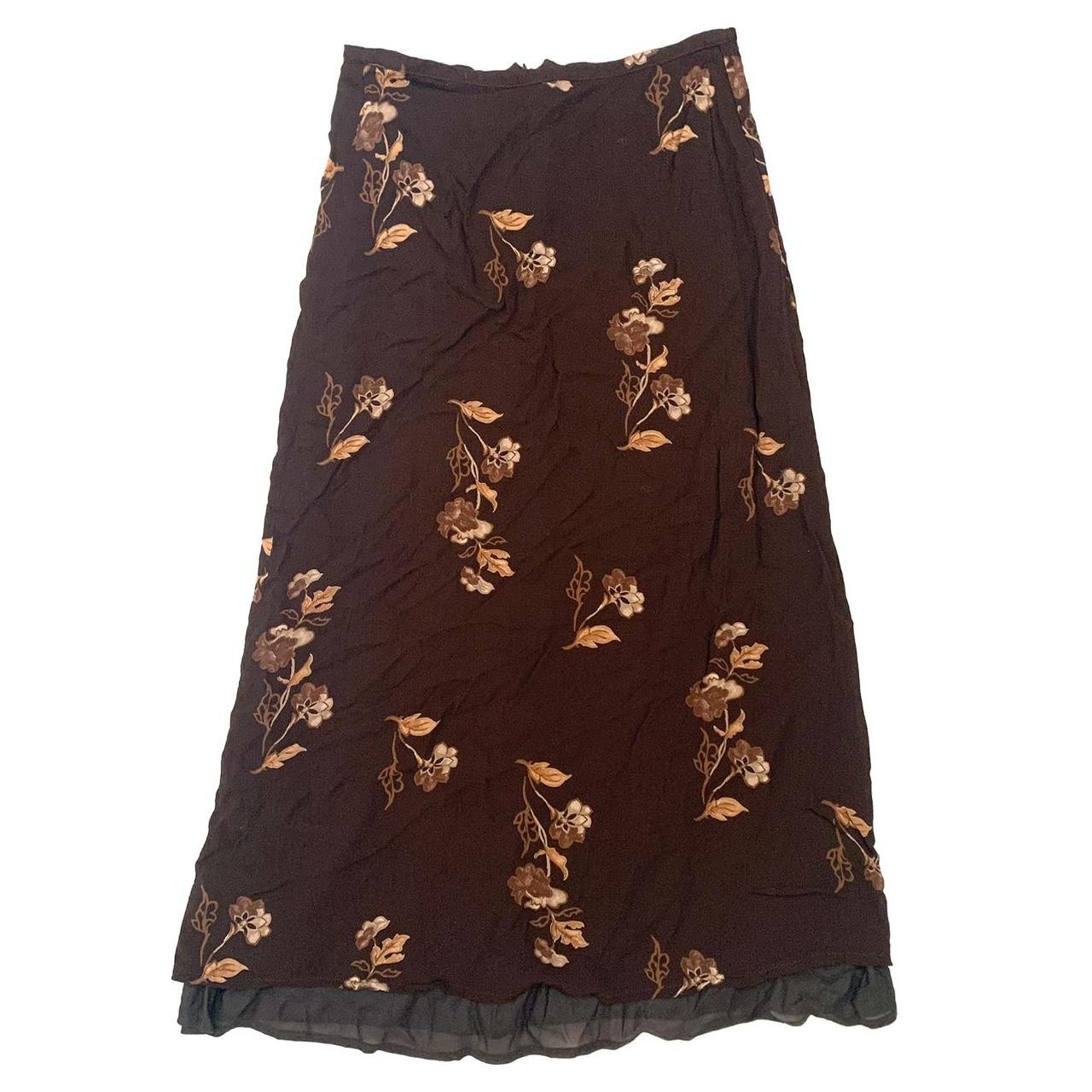 vintage brown floral maxi skirt brand: express size... - Depop