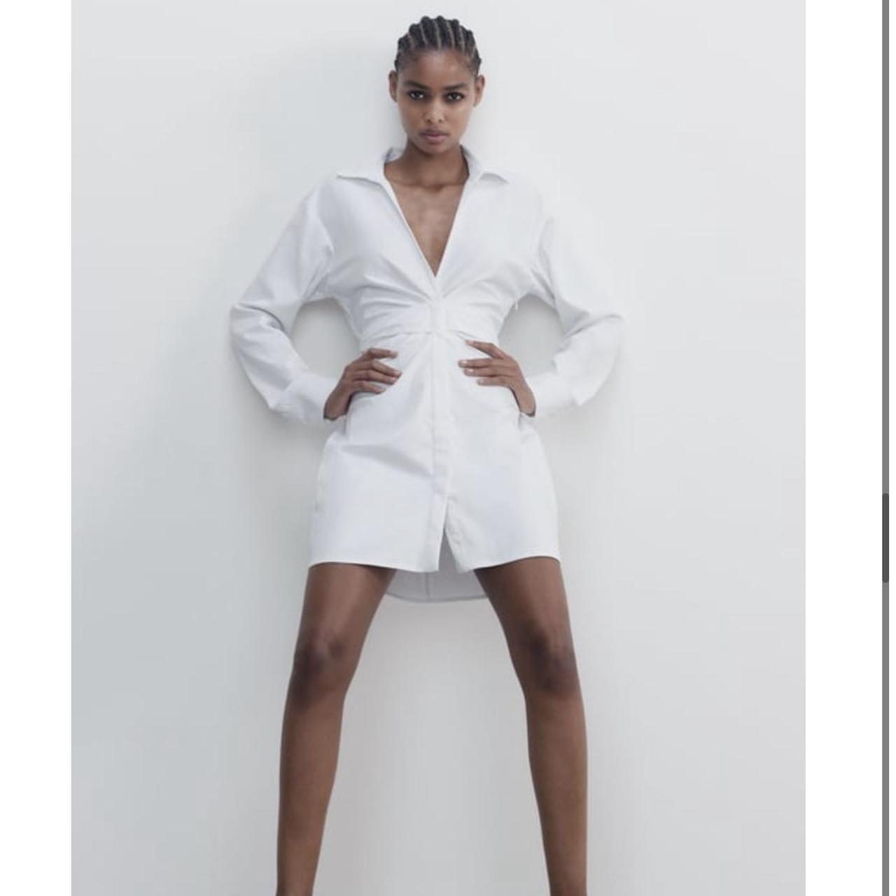 Zara poplin dress with knot detail white Shirt dress... Depop