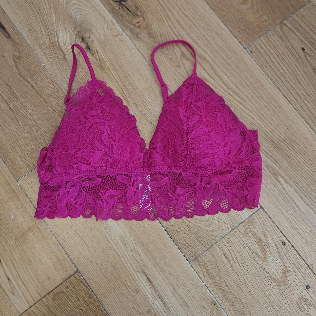 Hot pink lace bralette/bra from Monki. So cosy and - Depop