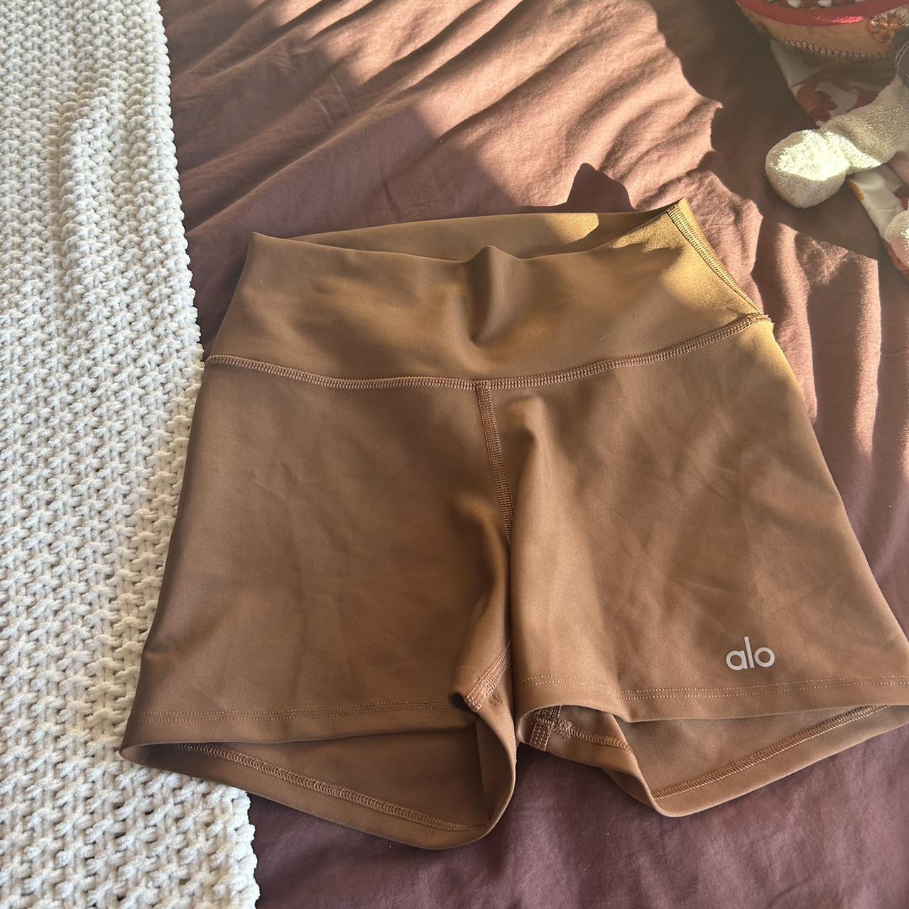 brown alo shorts size small spandex worn once Depop