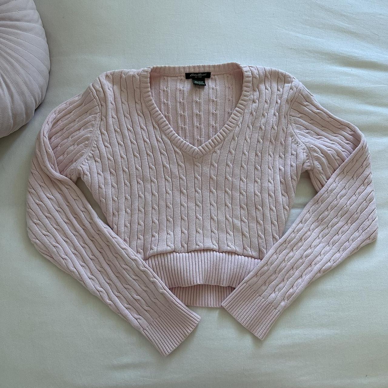 Pink cropped Eddie Bauer sweater! Used to be a large... - Depop